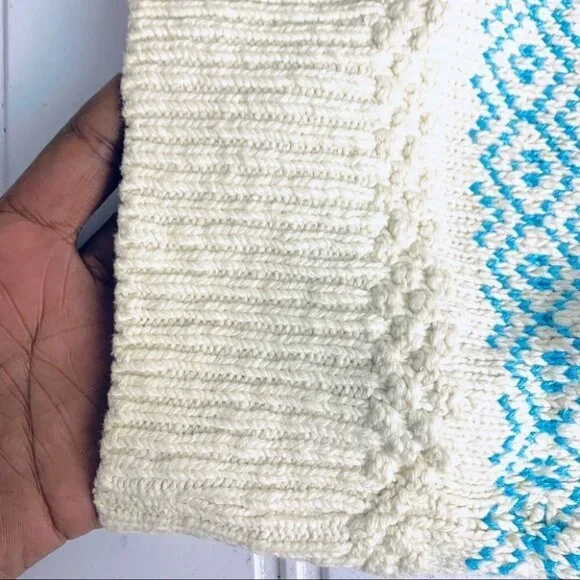 SEARS GRANDPA BLUE OFF WHITE KNIT SWEATER OVERSIZED TOP UNISEX WOMEN MEDIUM - Picture 7 of 10